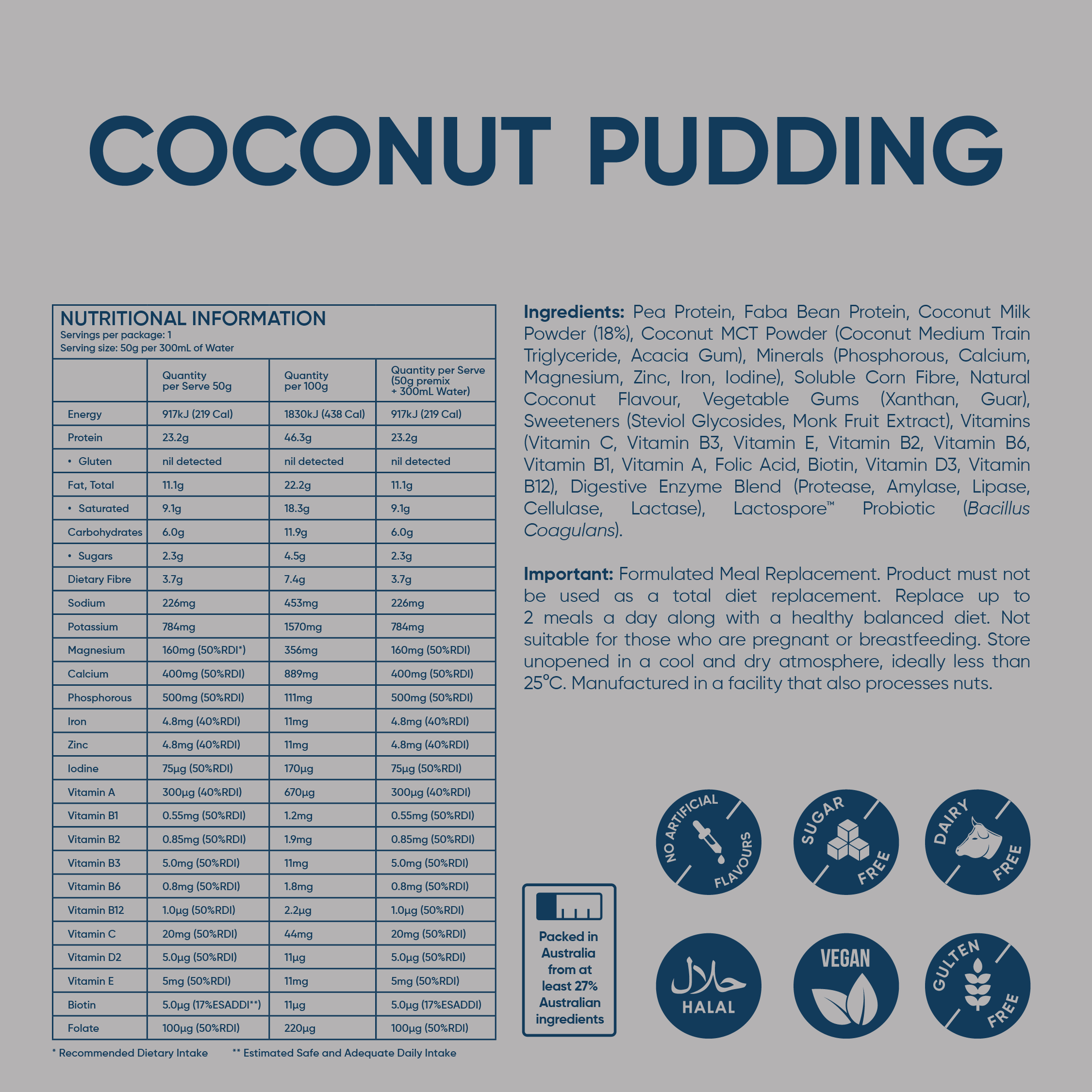 2 Single Sachets Coconut Pudding - Daily Shake - Premium Meal Replacement Shakes