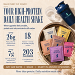 Daily Shake high-protein meal replacement sachets with up to 26g protein and up to 7g fibre
